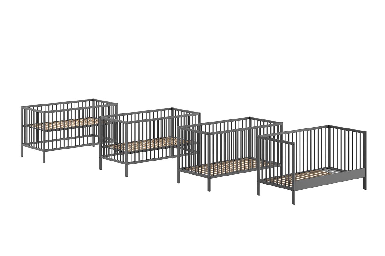 VIPACK Vipack - DINO Baby-/Juniorbett 70 x 140 cm, höhenverst. Lattenrost, Buche massiv anthrazit lackiert