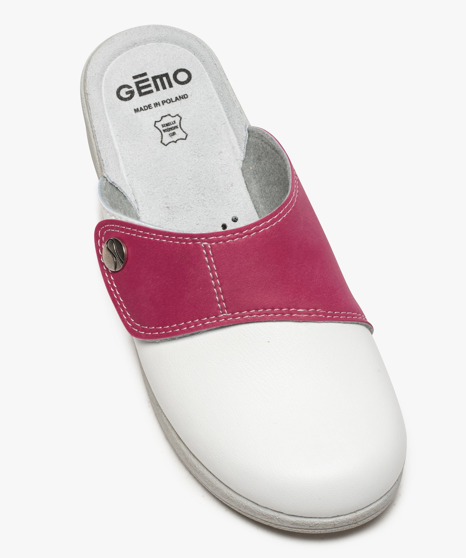 Sabots femme confort dessus bicolore ajustable à scratch blanc | GEMO