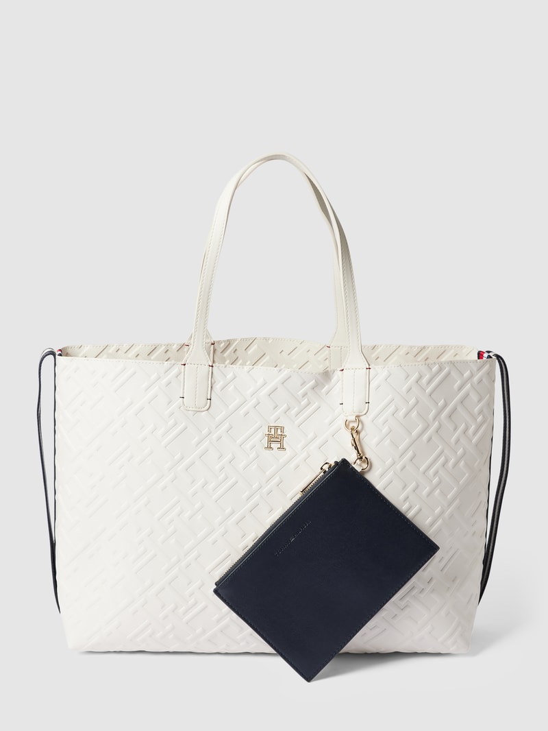 Shopper mit Allover-Label-Prägung Modell 'ICONIC' in weiß