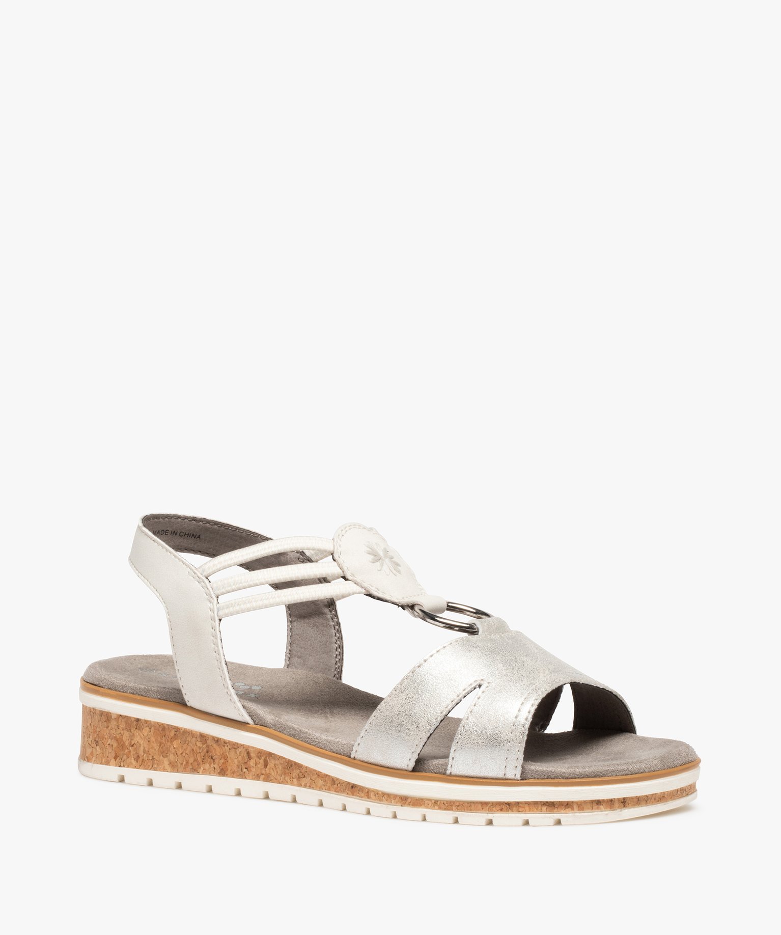 Sandales femme plates confort à brides métallisées - Soft... gris | GEMO