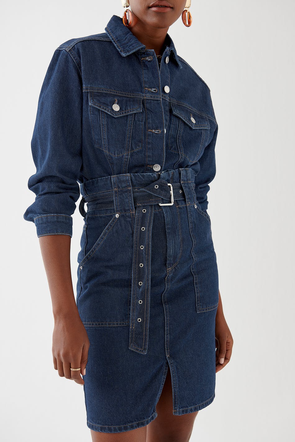 Paperbag denim skirt