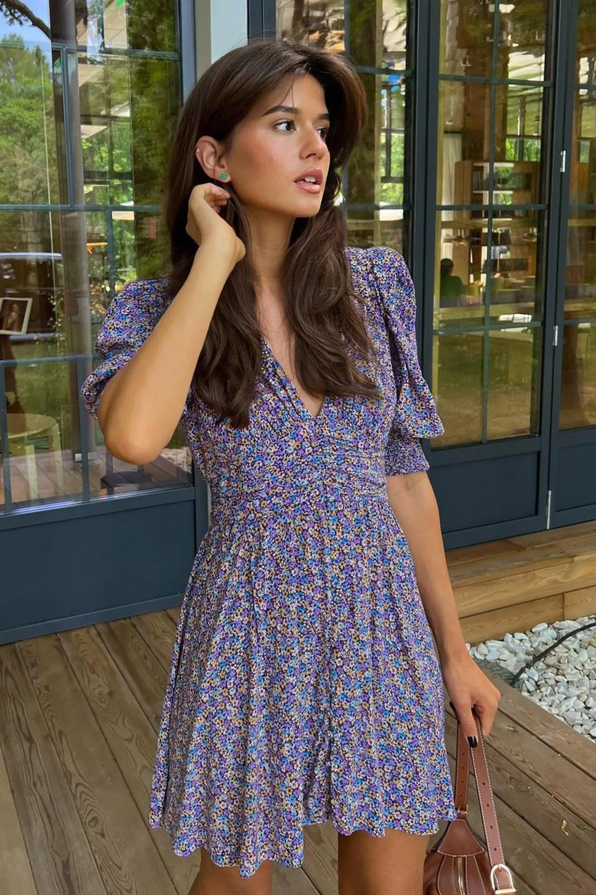 Madmext  Minikleid mit lila Blumenmuster und Wassermelonenärmeln Mg1716