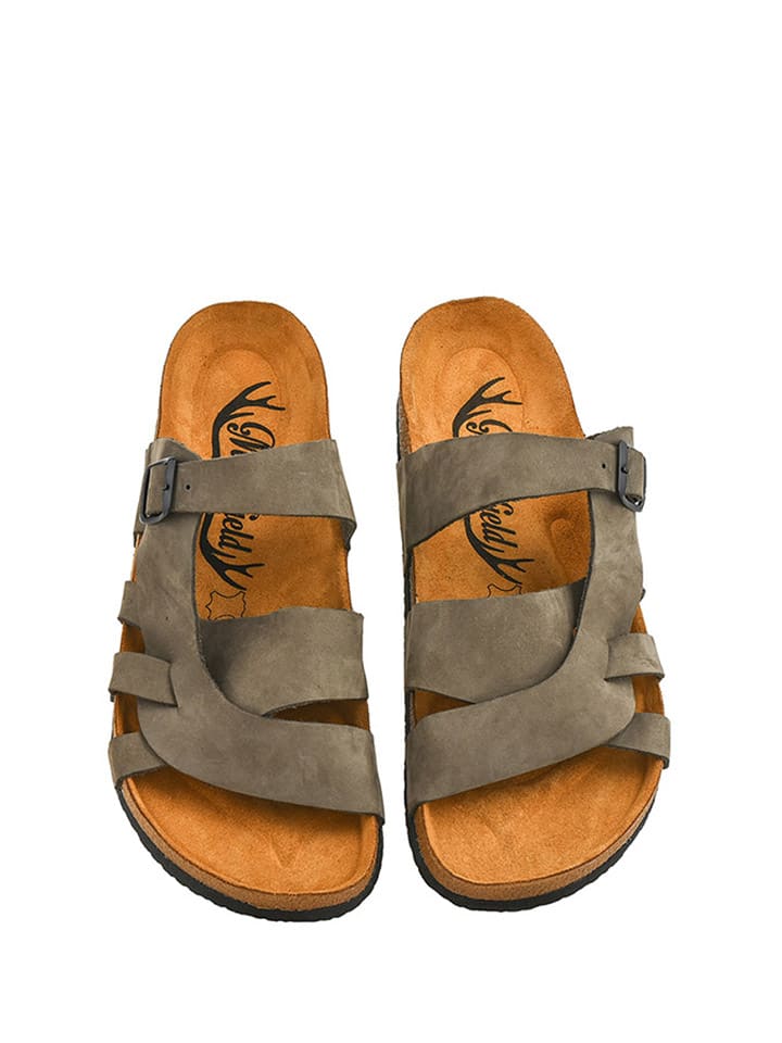 Moosefield Leder-Pantoletten in Khaki günstig kaufen