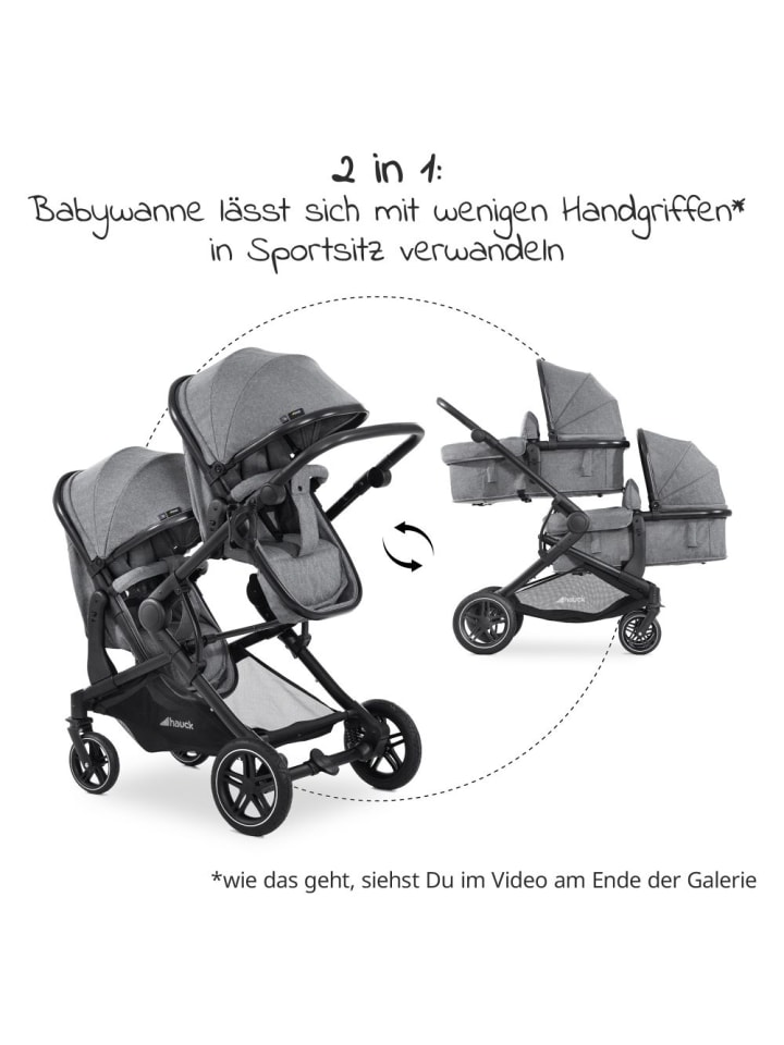 Hauck Zwillingskinderwagen Atlantic Twin (inkl. Babywanne in grau,schwarz günstig kaufen onesize