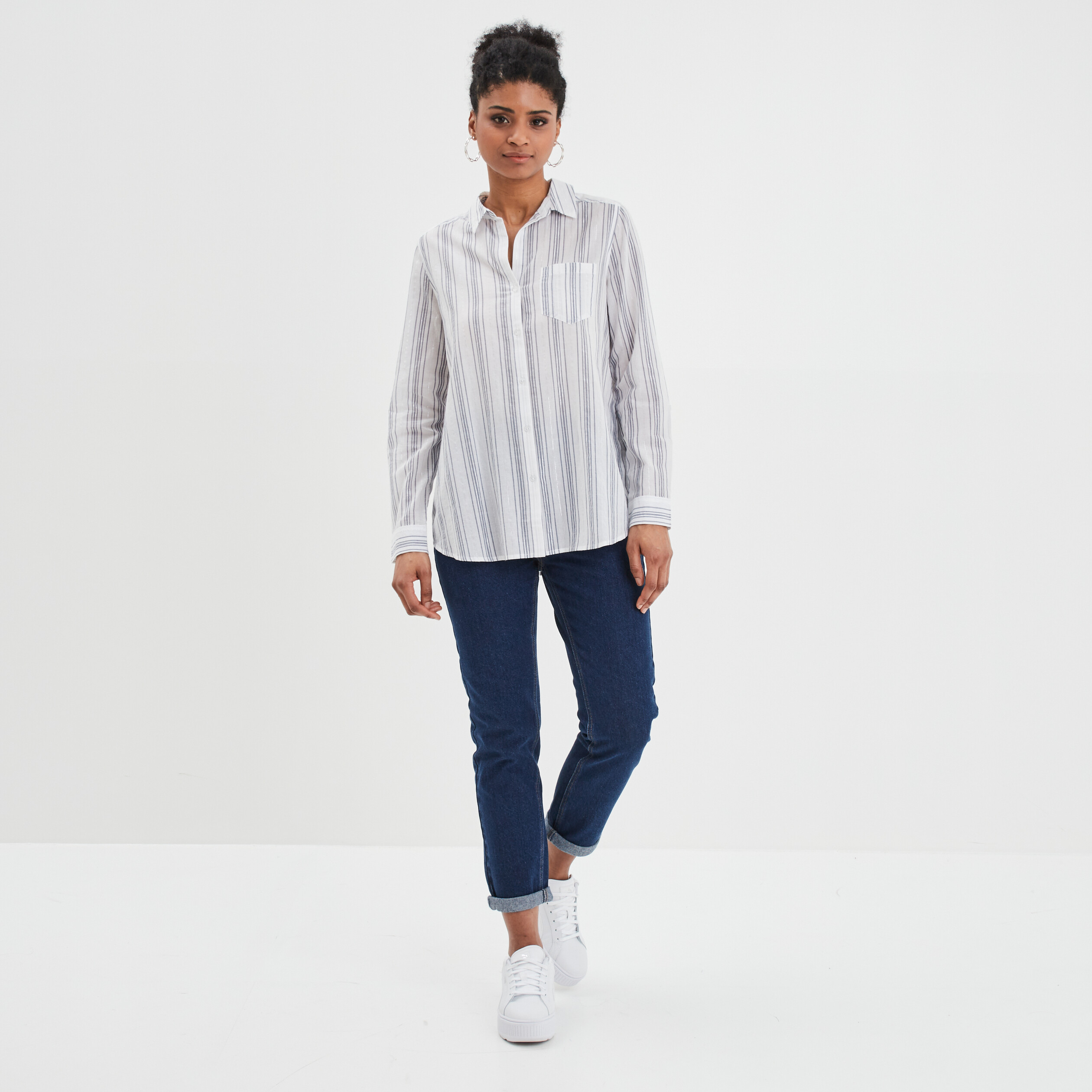 Chemise manches retroussables blanc femme | La Halle
