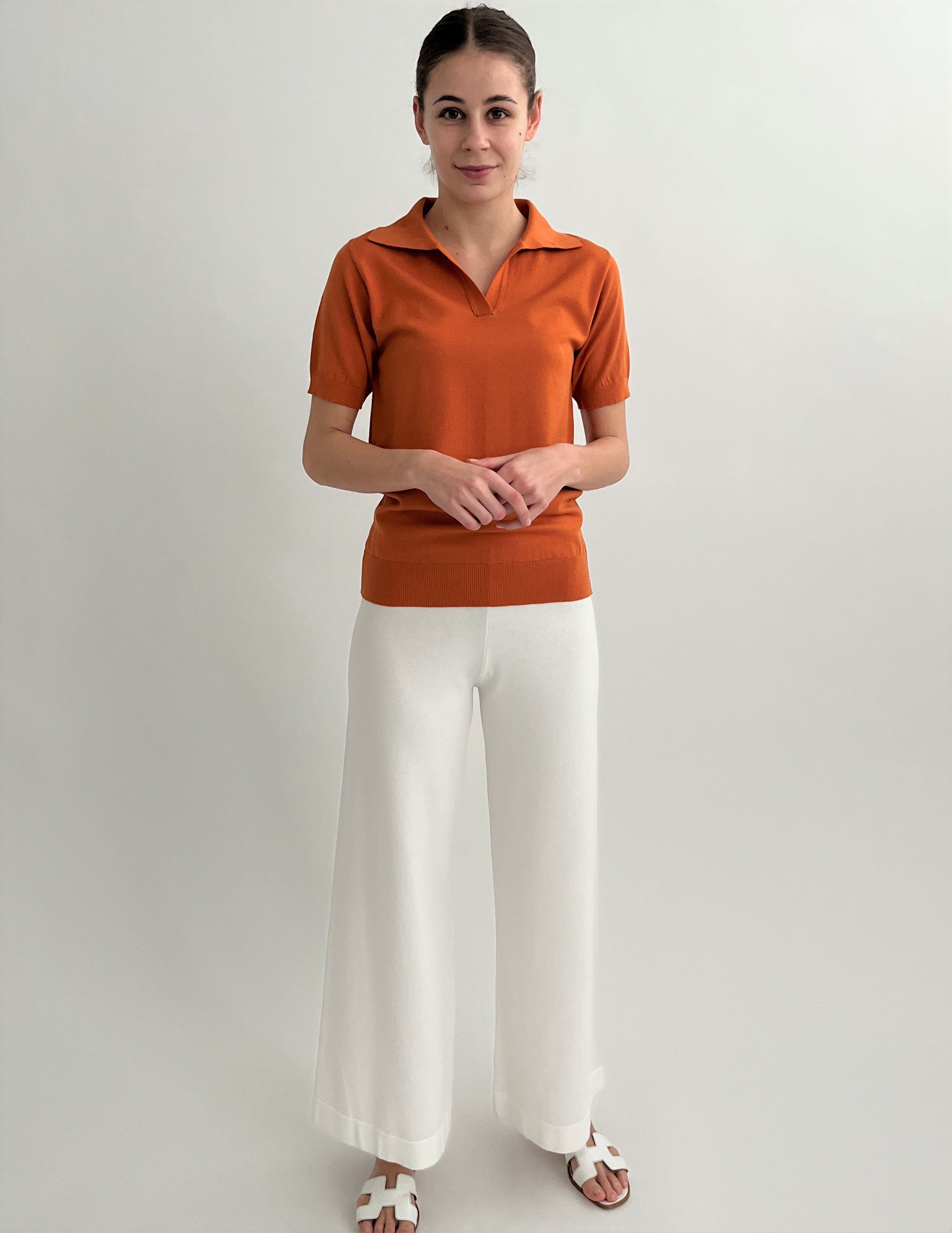 Zuckerwatte Polokragenpullover sportlicher 1/2 Arm Pullover aus Viskose Stretch