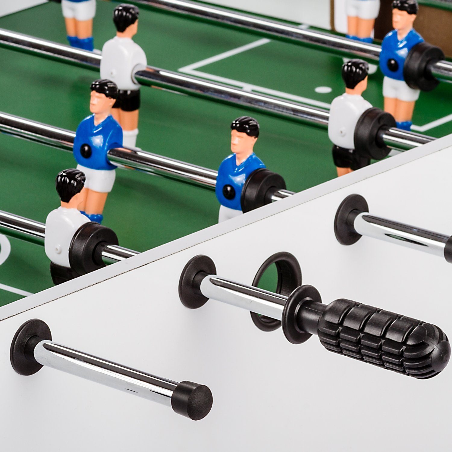 GAMES PLANET Kickertisch Games Planet Tischfussball „Glasgow“, Tischkicker, 5 Dekore: Holz/Schwarz/Blau/Soccer/Weiß, inkl. 2 Bälle, Kickertisch