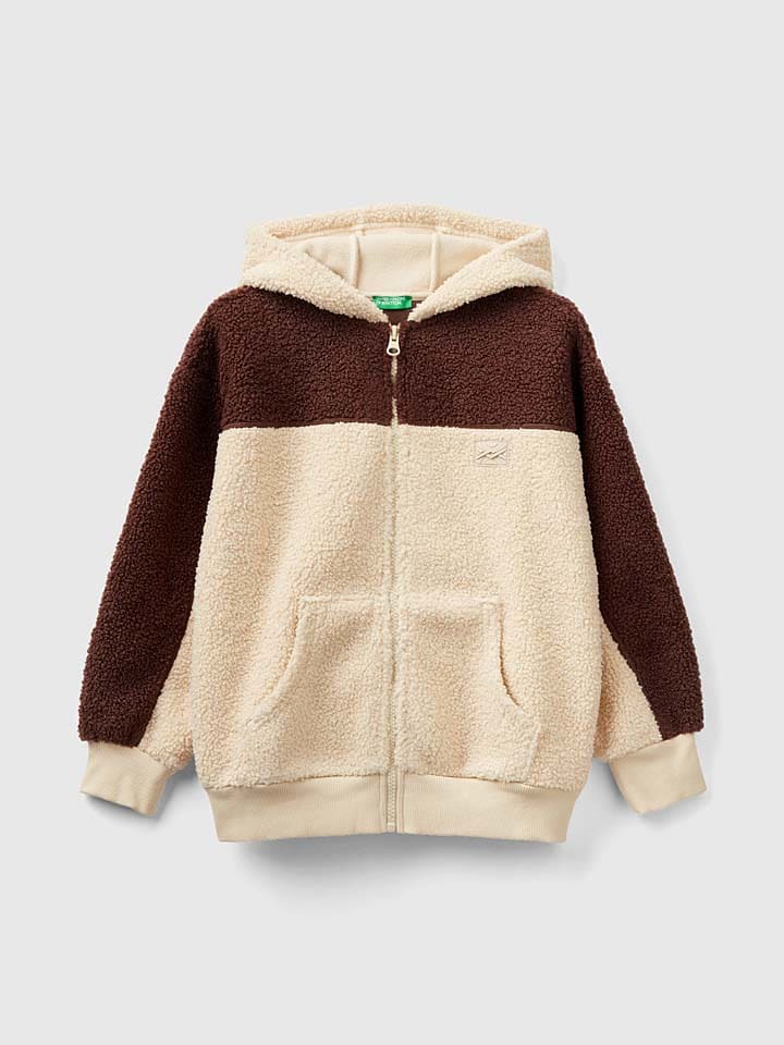 Benetton Fleecejacke in Braun/ Creme günstig kaufen