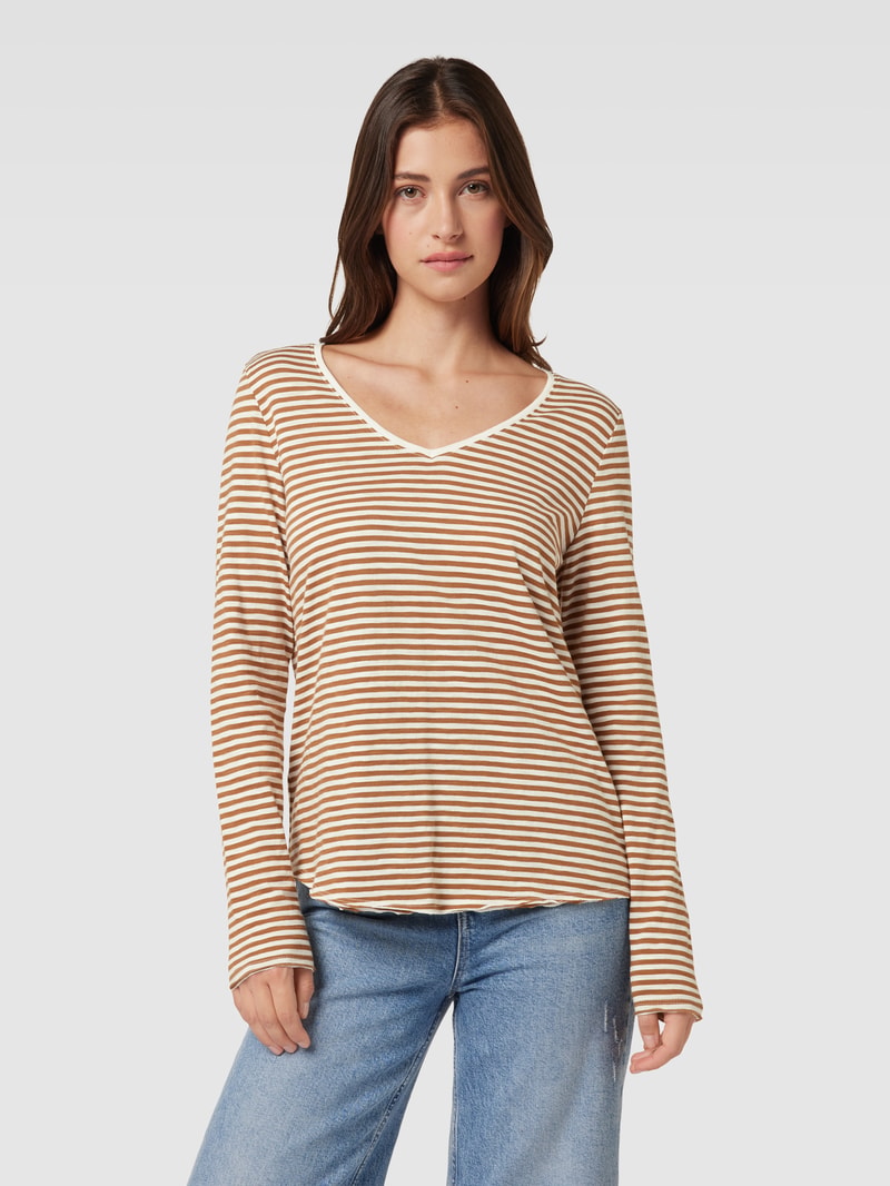 Longsleeve mit V-Ausschnitt in camel