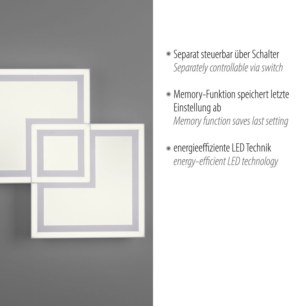 JUST LIGHT JUST LIGHT. LED Deckenleuchte EDGING, separat steuerbar, 3000 Kelvin, rechteckig, Weiß