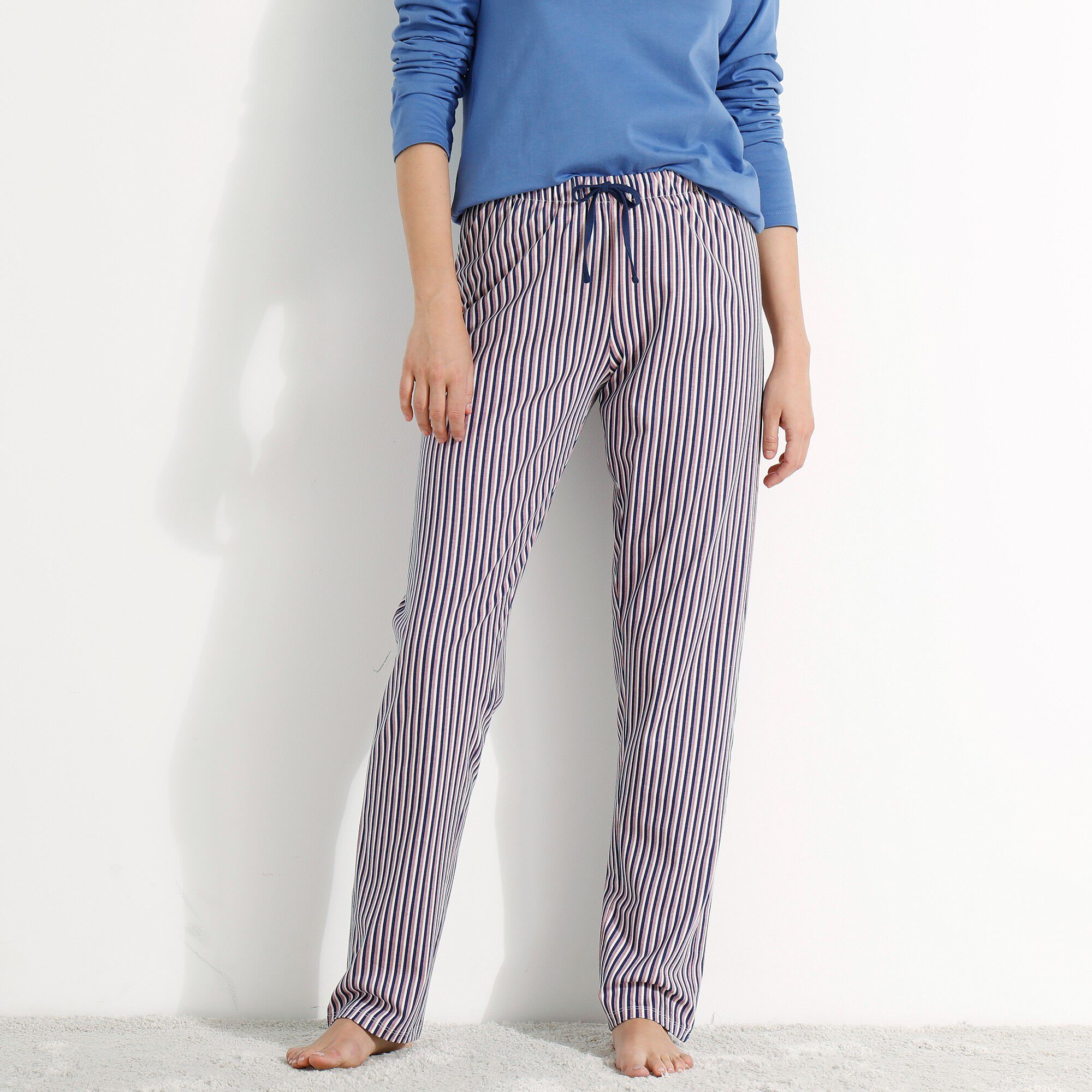 Pantalon pyjama coton imprimé rayures