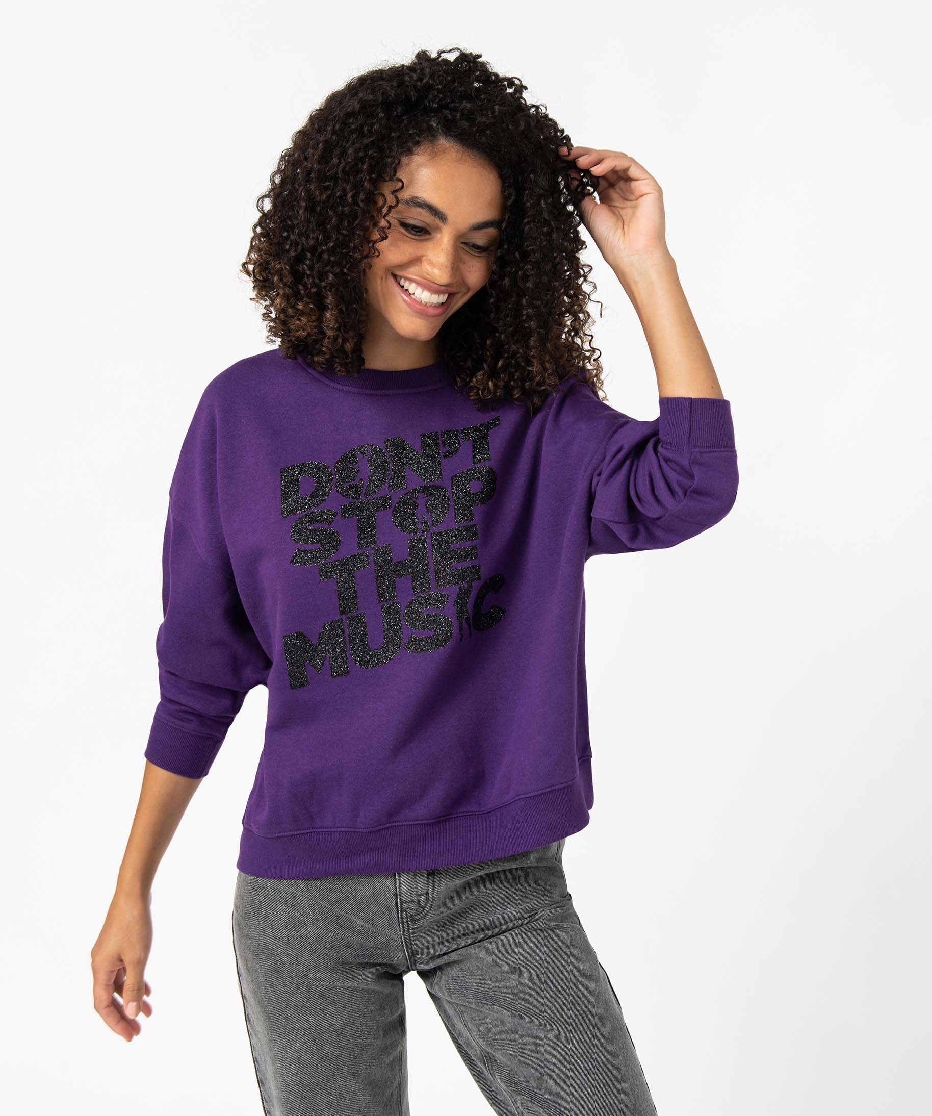 Sweat femme en molleton doux à paillettes - Just dance violet | GEMO