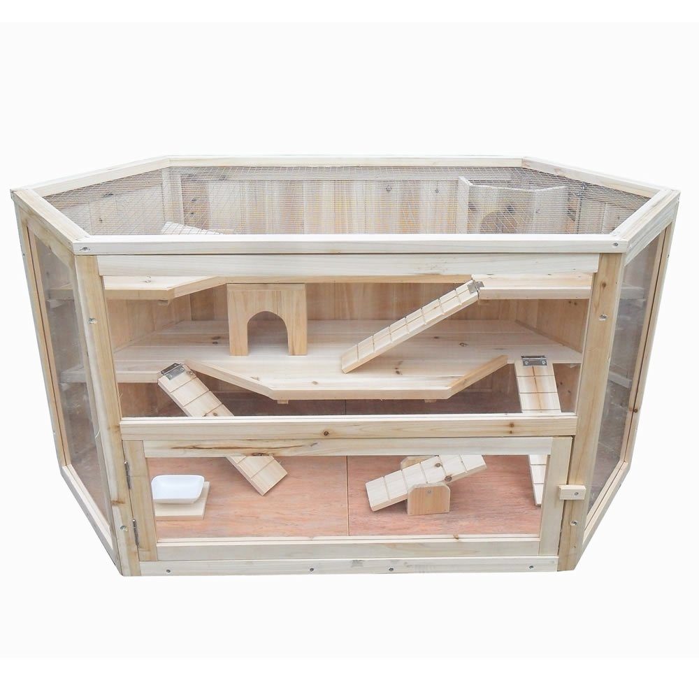 Mucola Kleintierstall Kleintierkäfig Hamsterkäfig Nagerkäfig Holz Stall Nagerstall Käfig Kleintier Meerschweinchen, Naturbelassen
