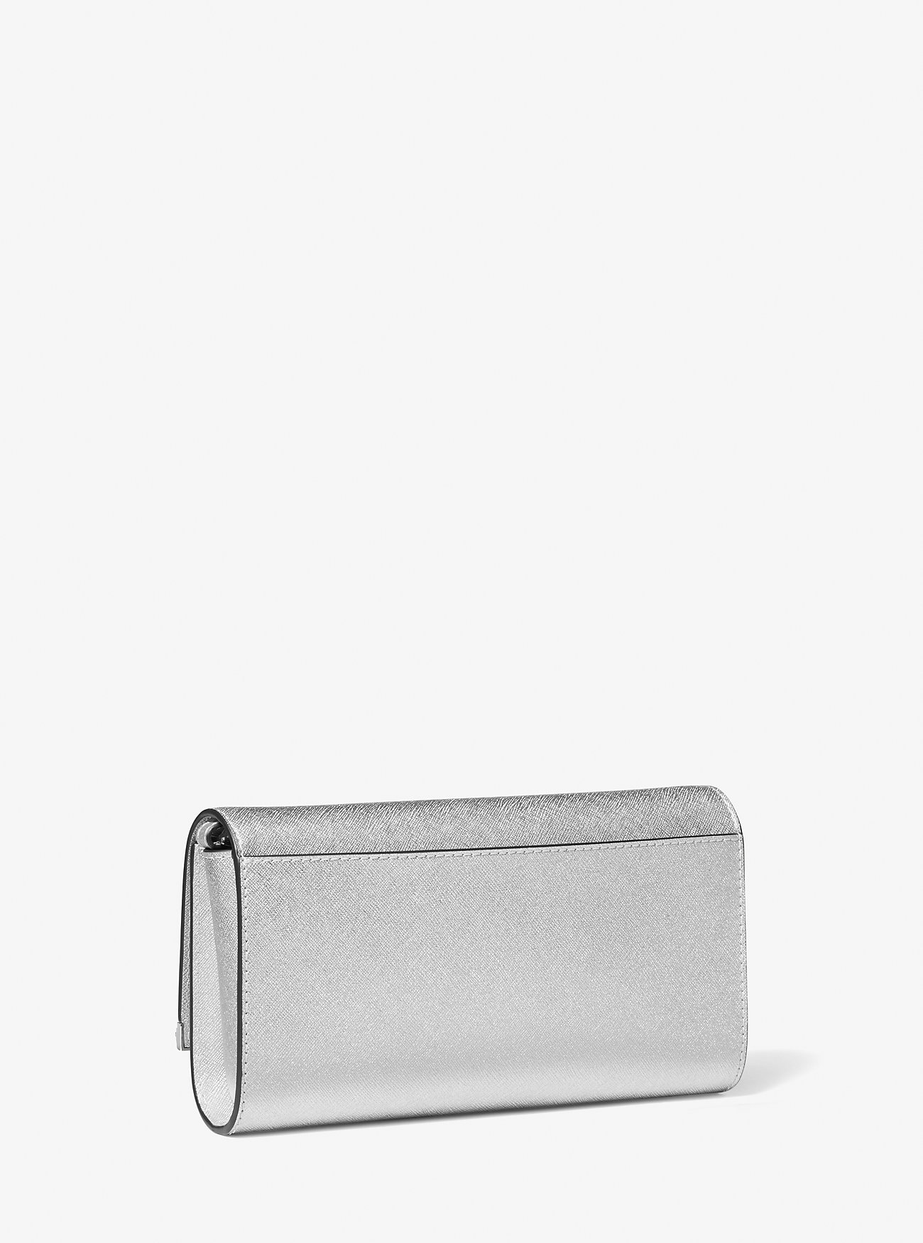 Mona Large Metallic Saffiano Leather Clutch - SILVER