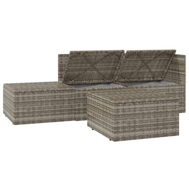 vidaXL Loungesofa 4-tlg. Garten-Lounge-Set mit Kissen Grau Poly Rattan, 1 Teile