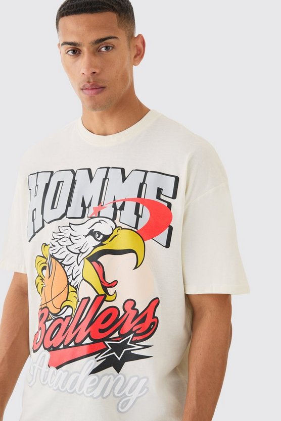 Oversize T-Shirt mit Homme Adler Print