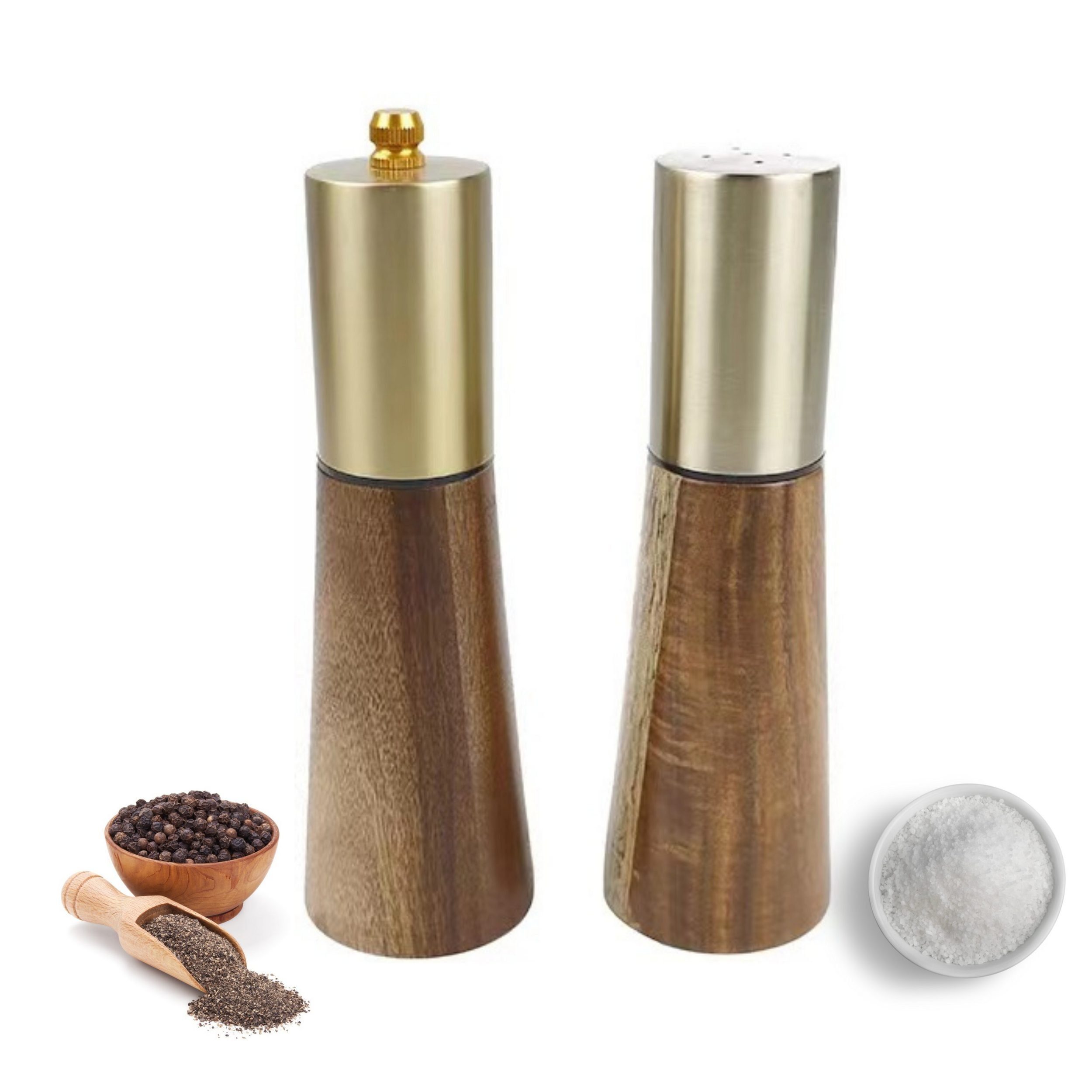 Olotos Salz-/Pfeffermühle Manuell, Salz-Pfeffermühlenset mit Akazienholz und Edelstahl, edle Salzstreuer und Pfeffermühle, zeitloses Geschenk