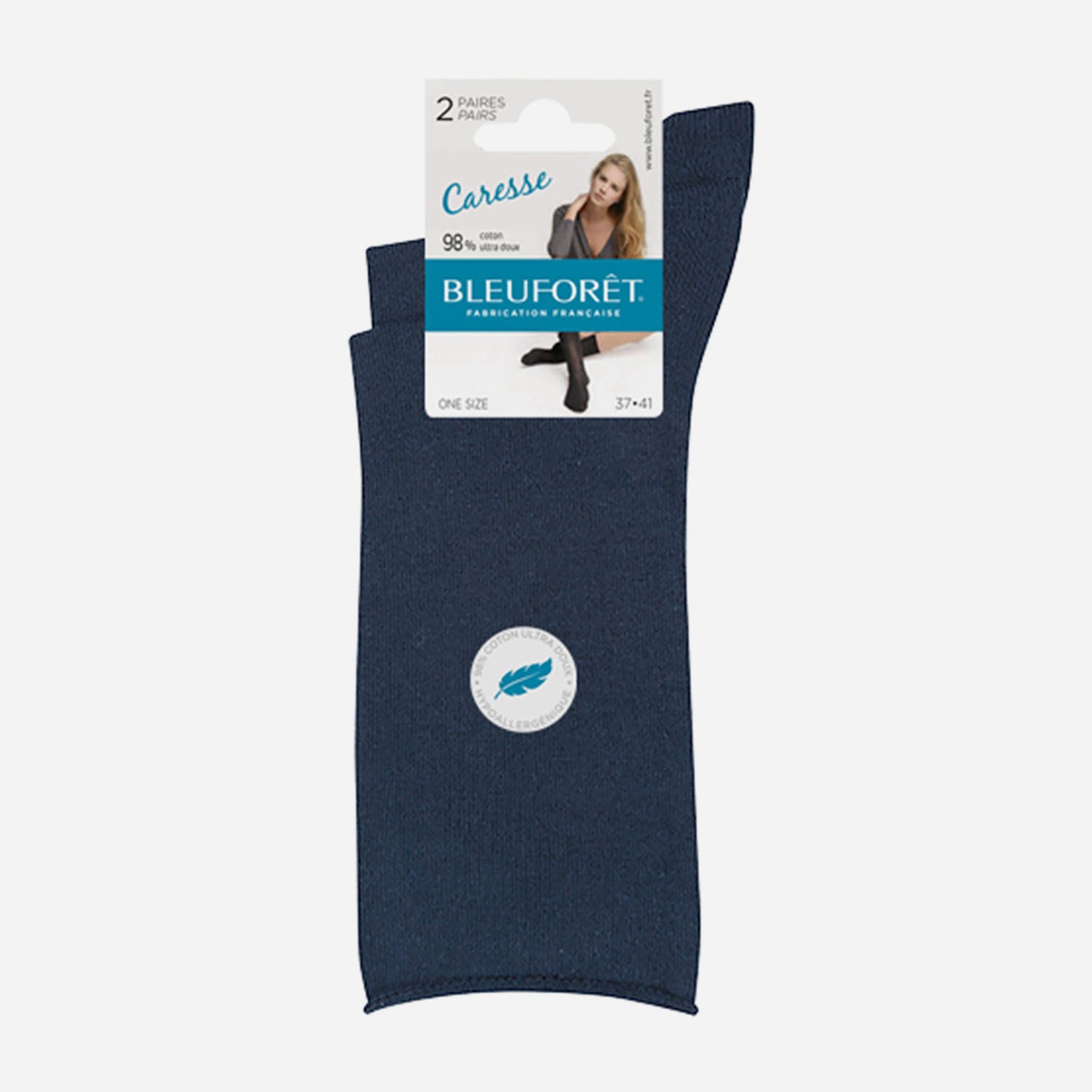 Chaussettes BLEU FORET bleu marine Caresse pointure 37-41