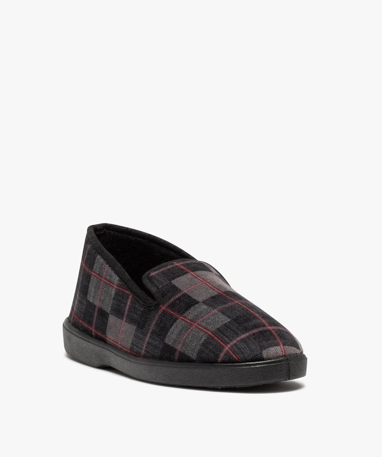 Chaussons homme charentaises en velours à carreaux gris | GEMO