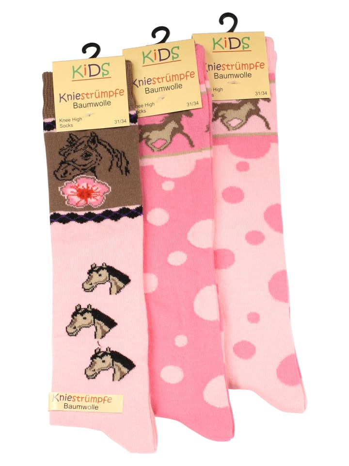 Cotton Prime® Kinder Kniestrümpfe 6 Paar, mit Pferde Motiven in Rosa günstig kaufen