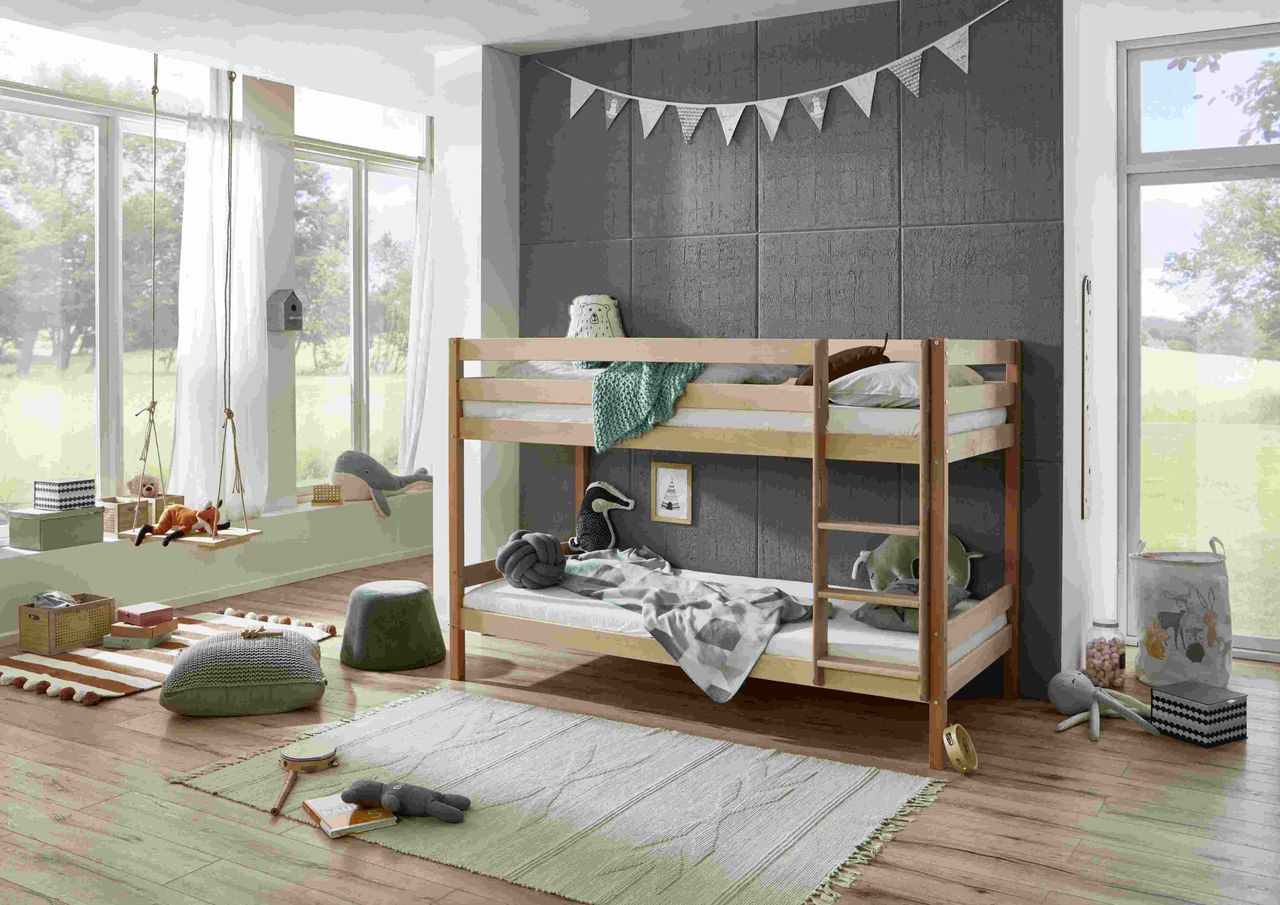 Relita Etagenbett Lupo mit 2 Liegeflächen 90 x 200 cm, inkl. 2 Rolllattenroste und 2 Matratzen Allergena Med., Ausf. Buche massiv geölt