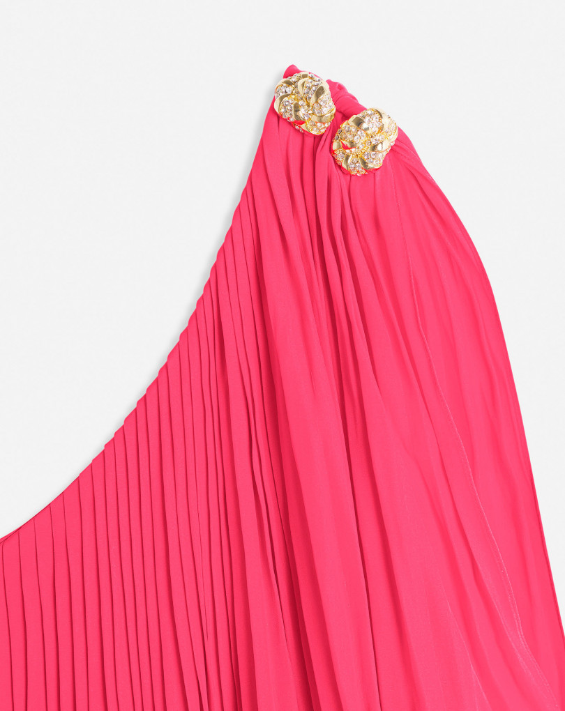 ROBE ASYMÉTRIQUE AVEC VOLANTS EN CHARMEUSE