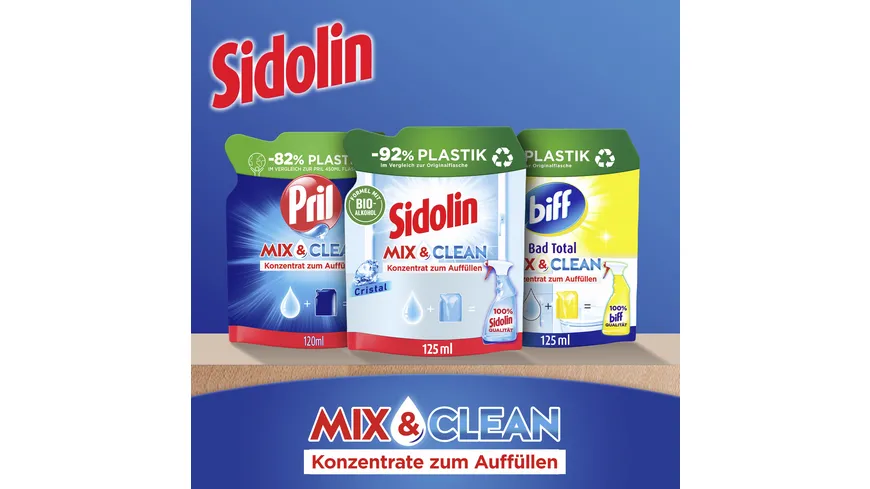 Sidolin Glasreiniger Streifenfrei Mix & Clean Cristal Nachfüllbeutel 125 ml