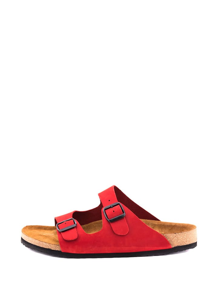 Comfortfusse Leder-Pantoletten in Rot günstig kaufen