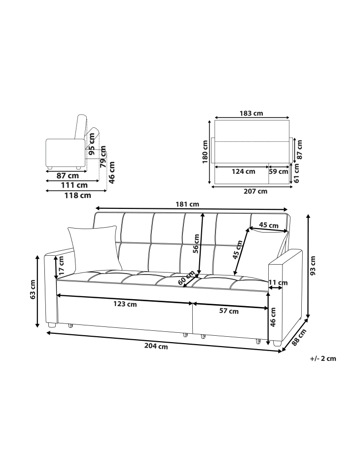 Beliani Schlafsofa GLOMMA in Rosa/Schwarz - (W) 204 x (H) 93 x (L) 88 cm günstig kaufen onesize