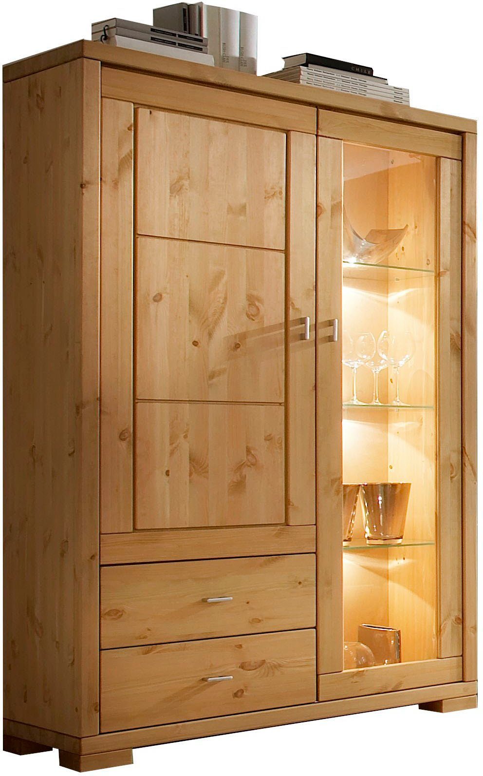 Wohn[glück]lich by Infantil Highboard Vita, Schrank, Vitrine, Breite 100 cm, Kiefer massiv, Landhausstil