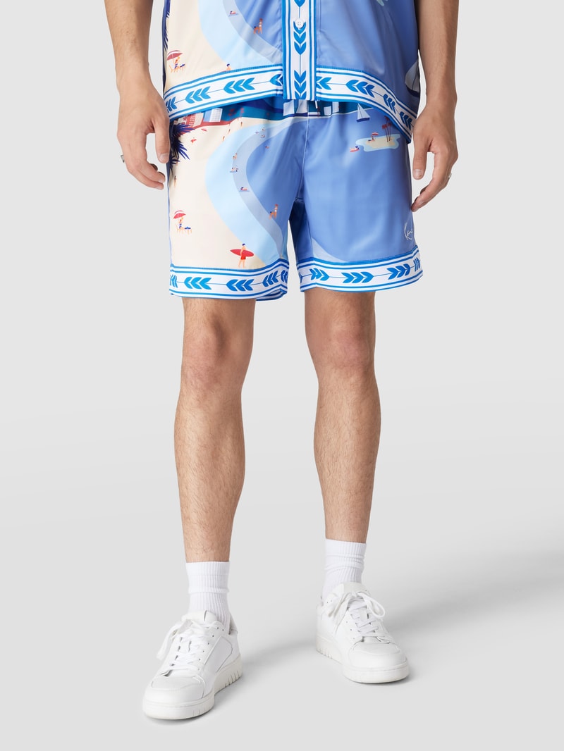 Sweatshorts mit Allover-Print und Kontrastabschlüssen in bleu