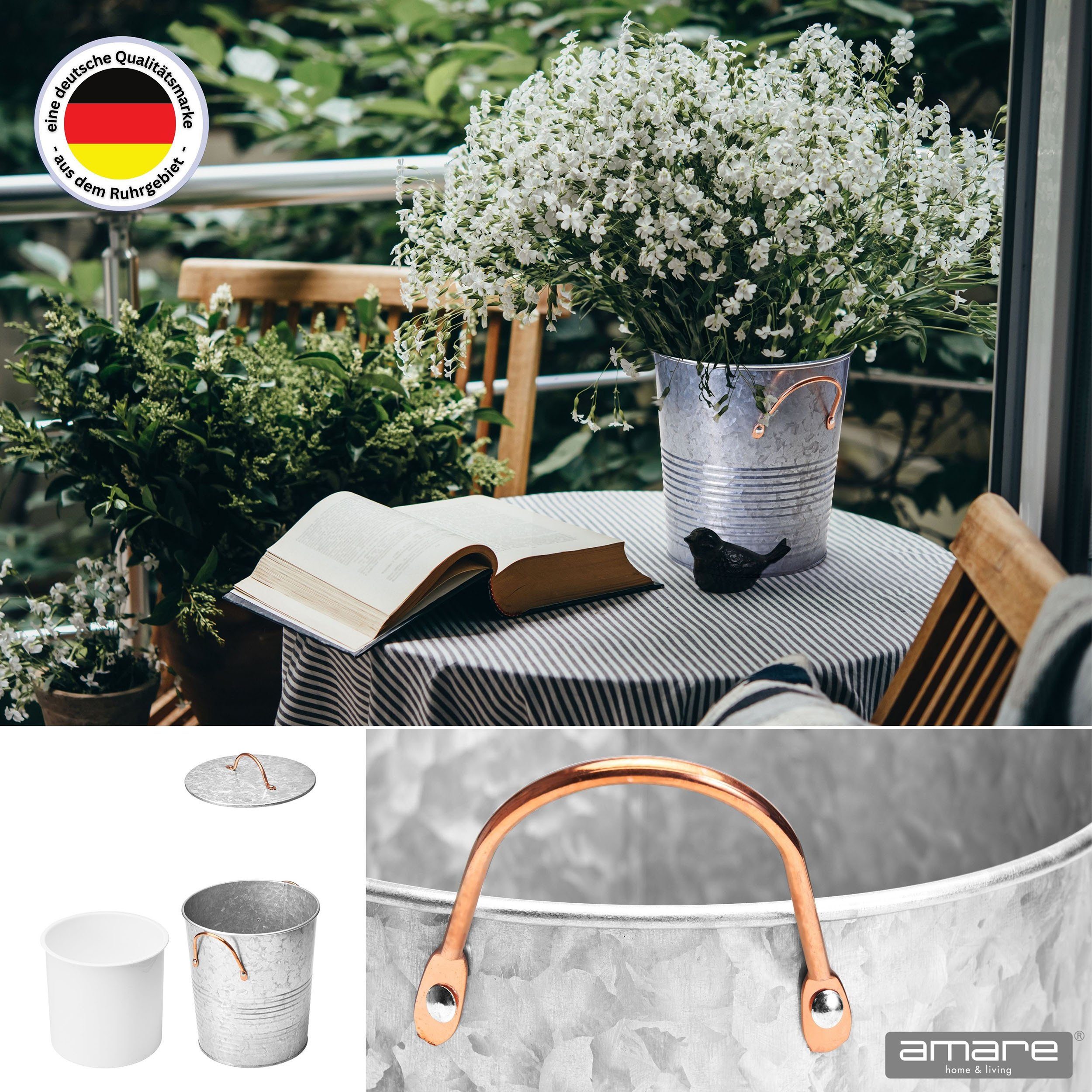 Amare home Eiseimer Dekoration Zinkkübel mit Deckel und Griffen