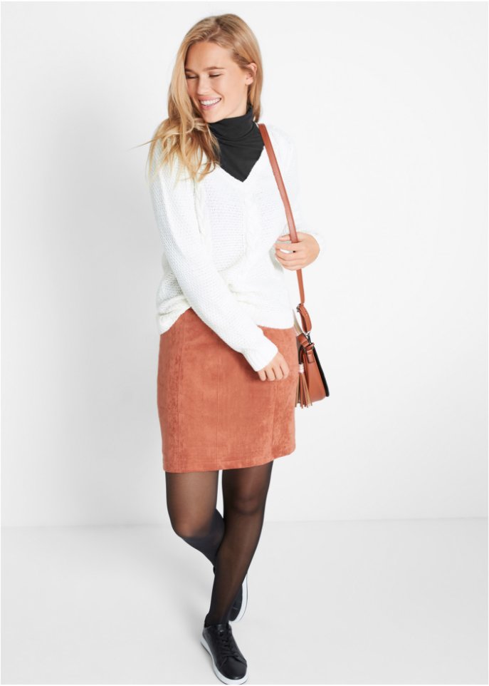 Baumwoll-Stretch-Longshirt mit Rollkragen und Seitenschlitz, Soft-Touch