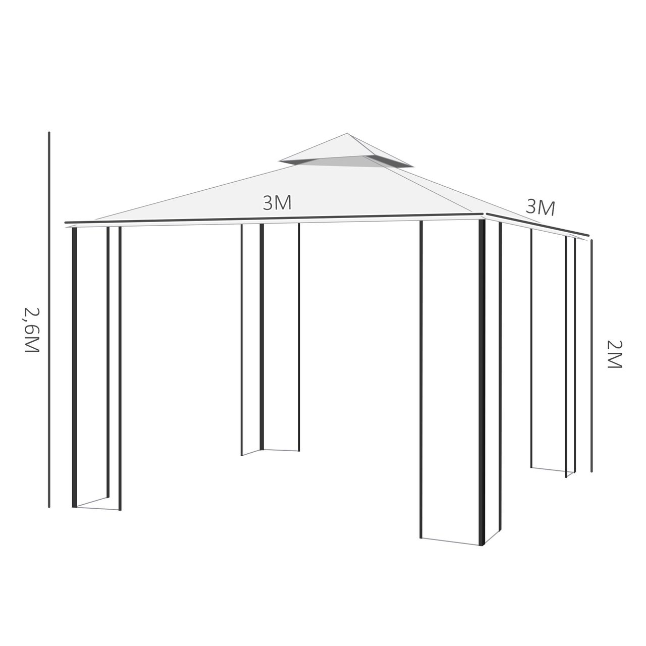 Outsunny Gartenpavillon Pavillon 2,95 x 2,95 m Doppeldach Stahl Polyester Creme