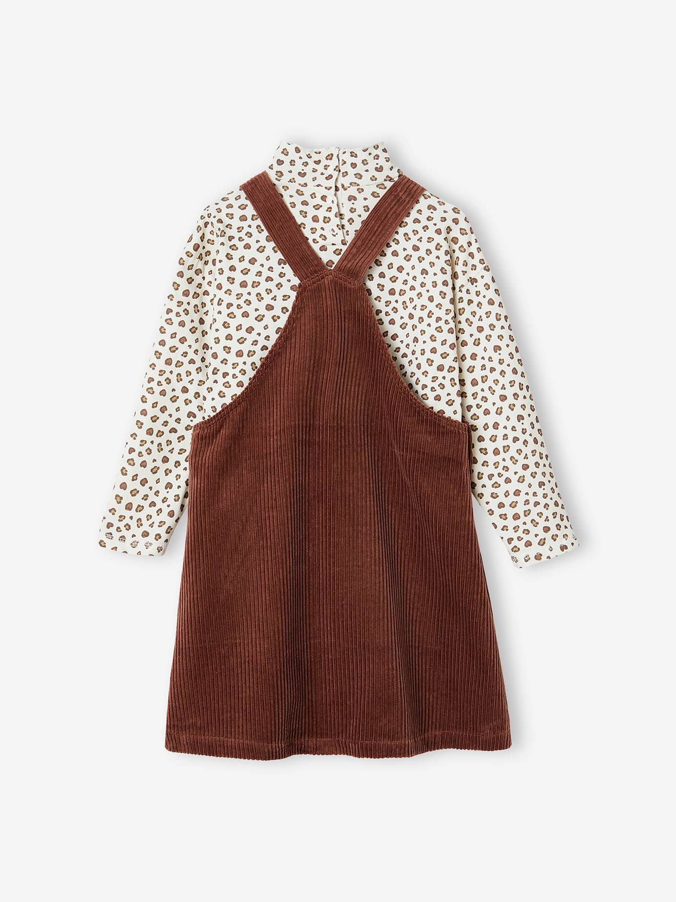 Ensemble t-shirt + robe salopette en velours fille chocolat