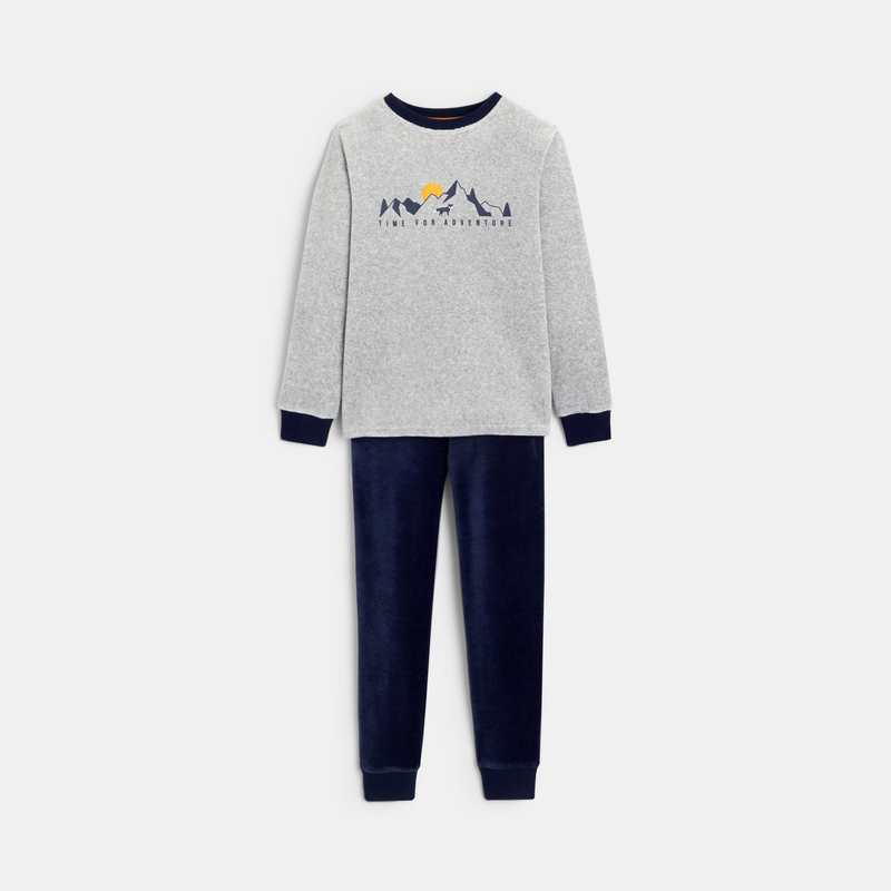 Pyjama 2 pièces en velours gris garçon