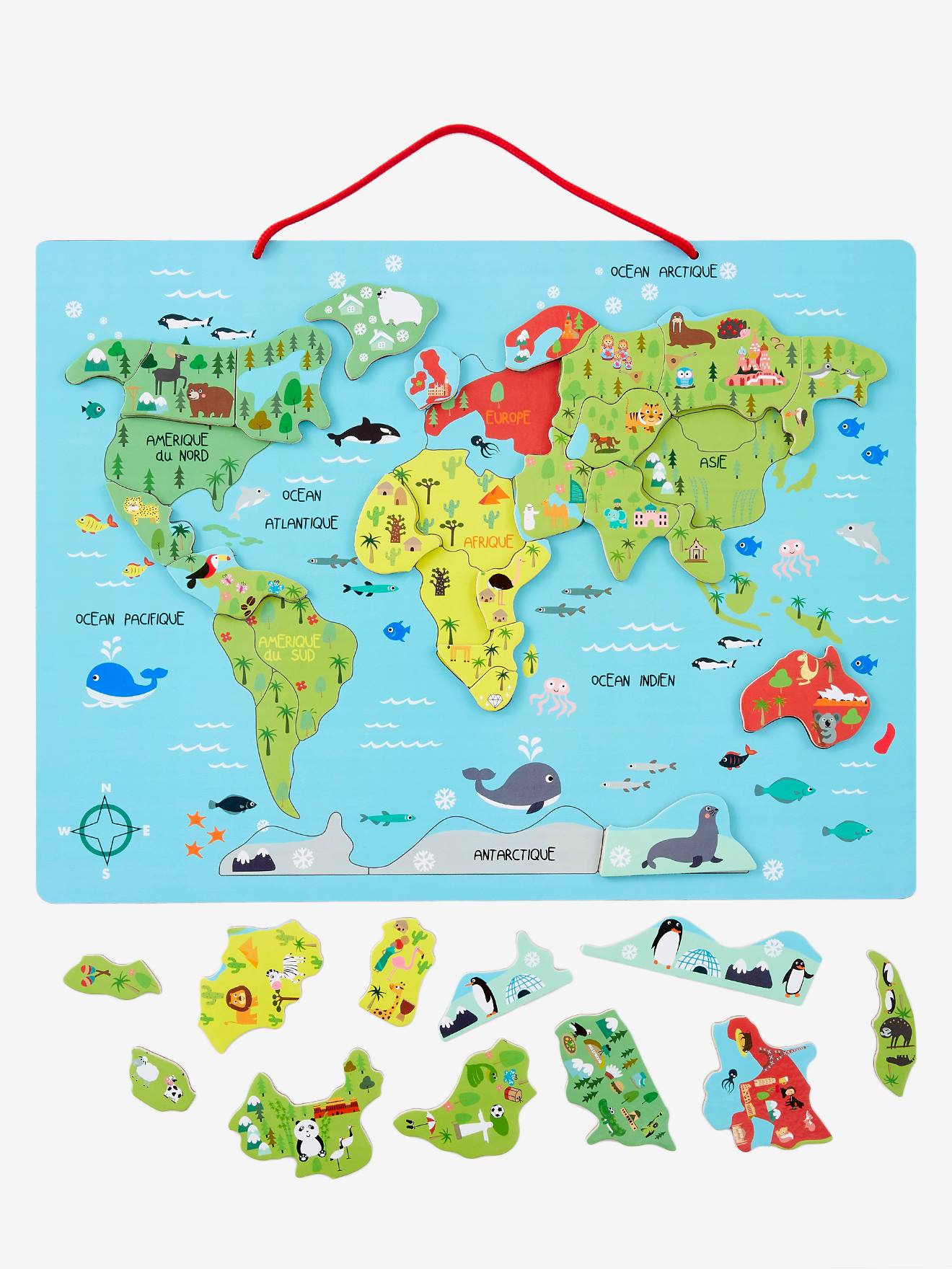 Puzzle Monde magnétique en bois FSC® multicolore