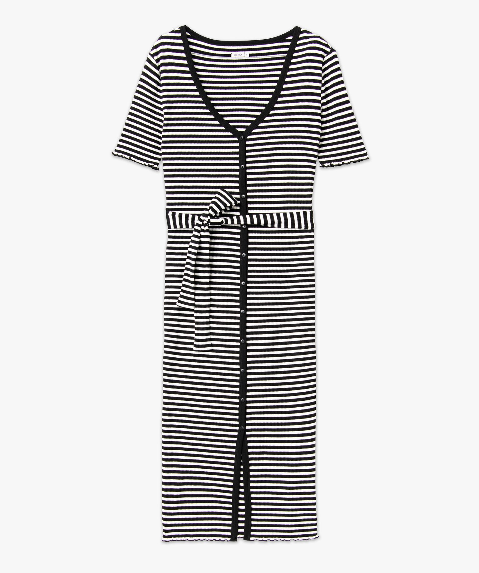 Robe chemise en maille ctelée rayée à manches courtes f... raye | GEMO