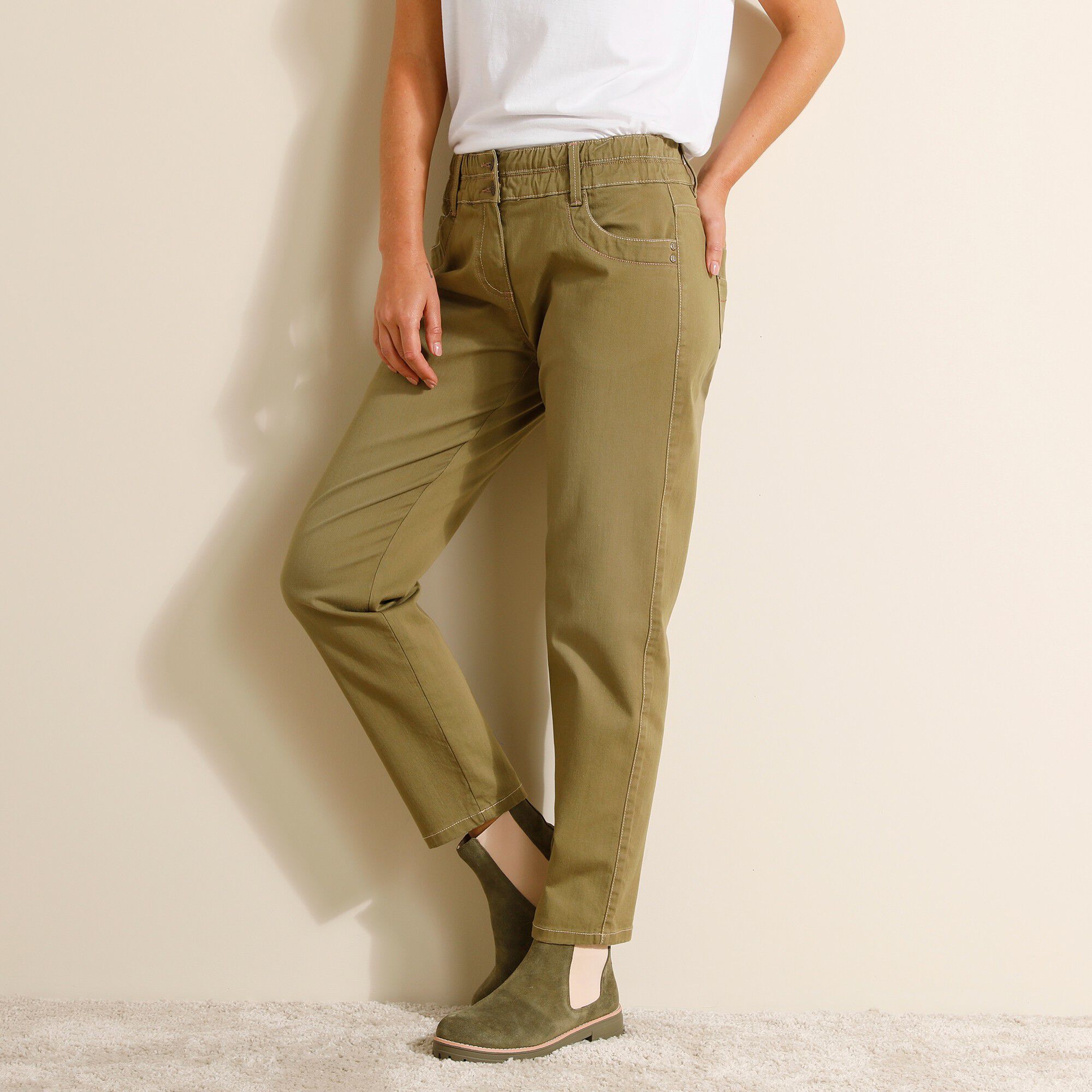 Jean mom couleur taille élastiquée
