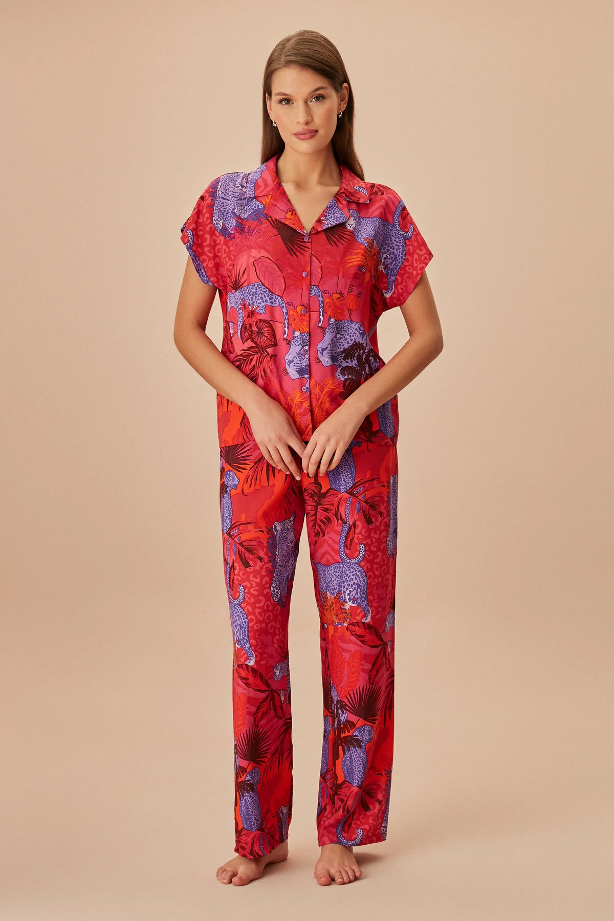 SUWEN  Maskulines Pyjama-Set mit Leo-Print