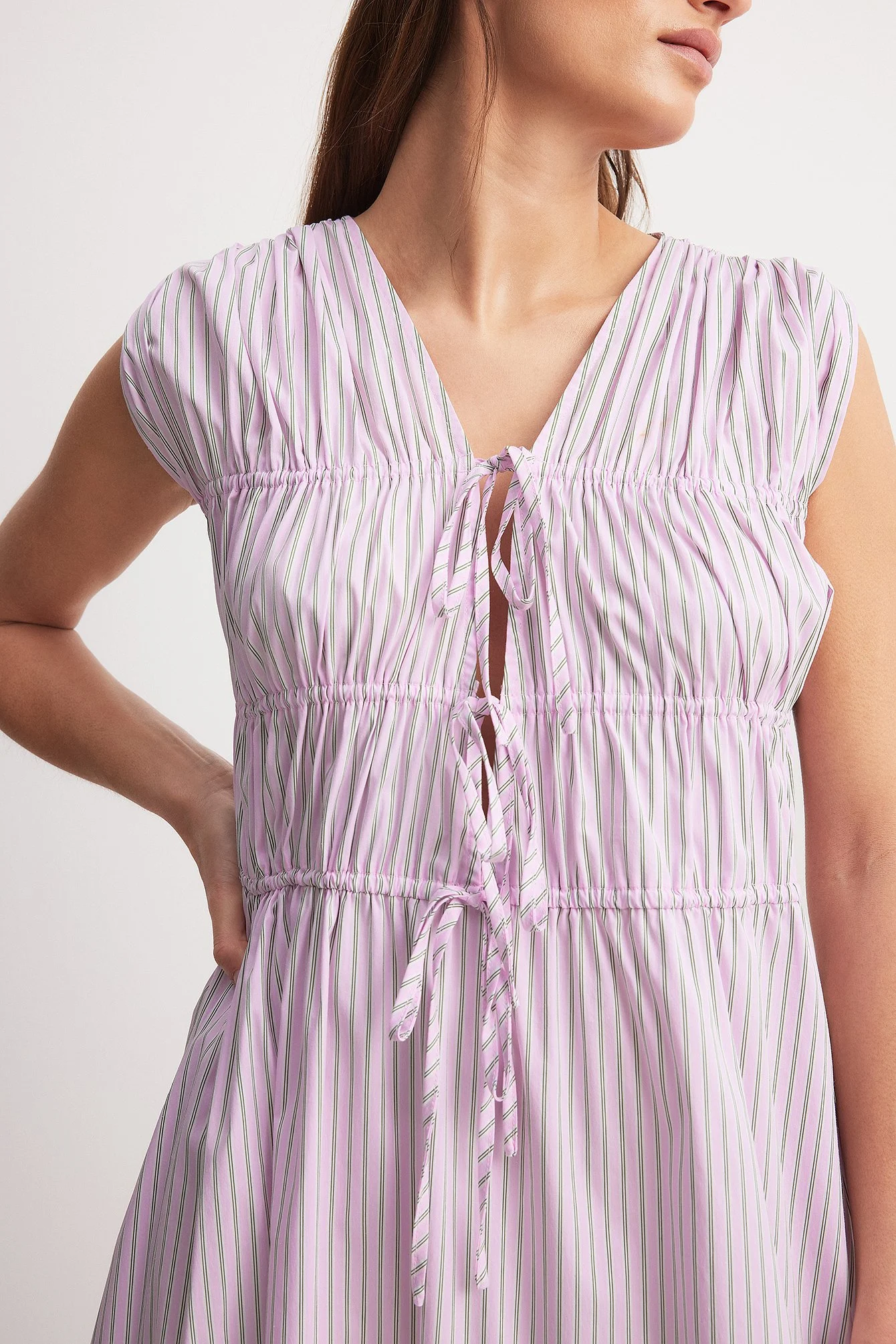 Striped Tie Chest Detail Maxi Dress