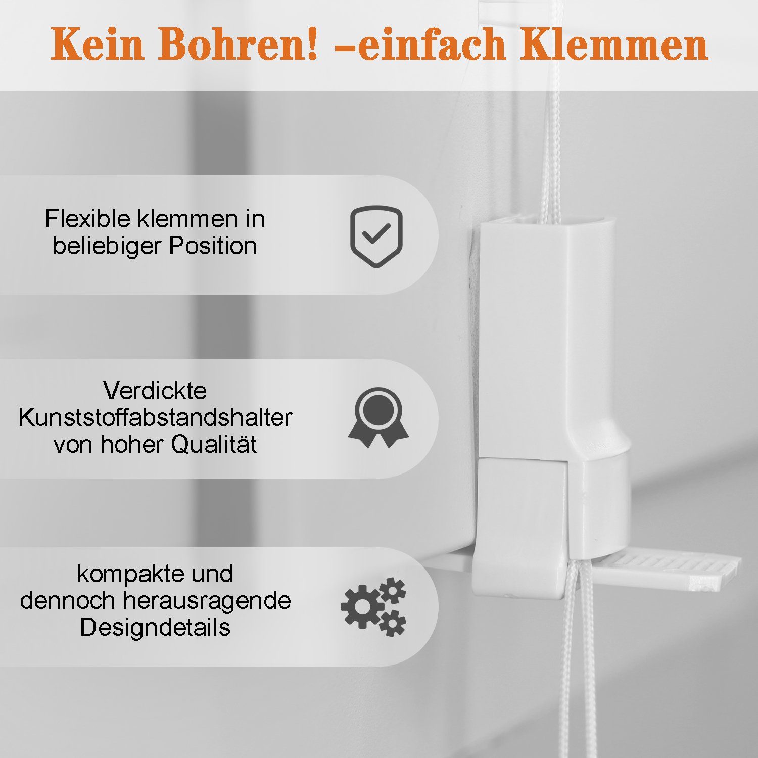 Plissee Ohne Bohren,Klemmfix,Weiß, Vkele, Einfach Montage, Klemmträger, Easyfix Faltrollo mit Klemmträger Sonnenschutz und Sichtschutz