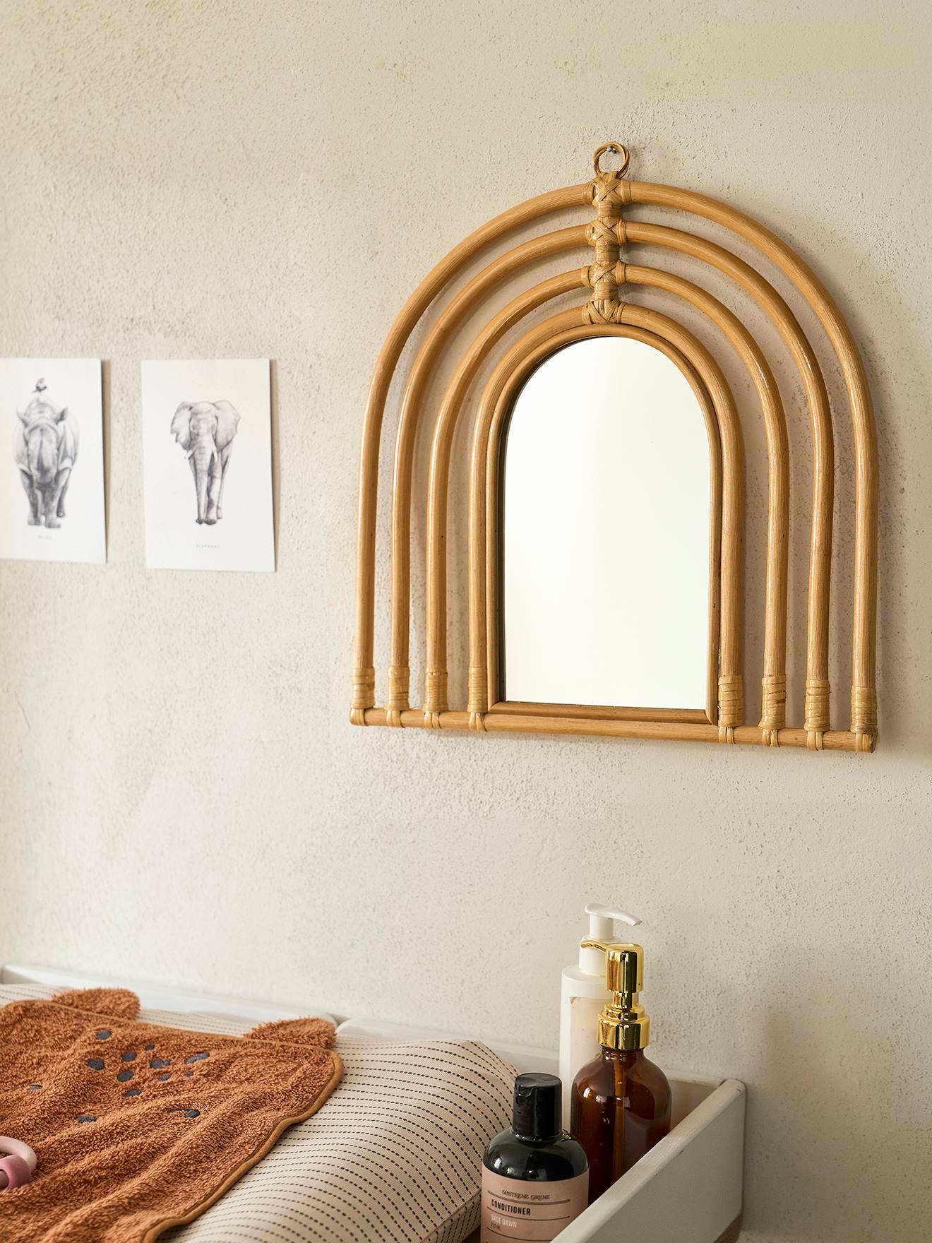 Vertbaudet Kinderzimmer Spiegel REGENBOGEN, Rattan - natur