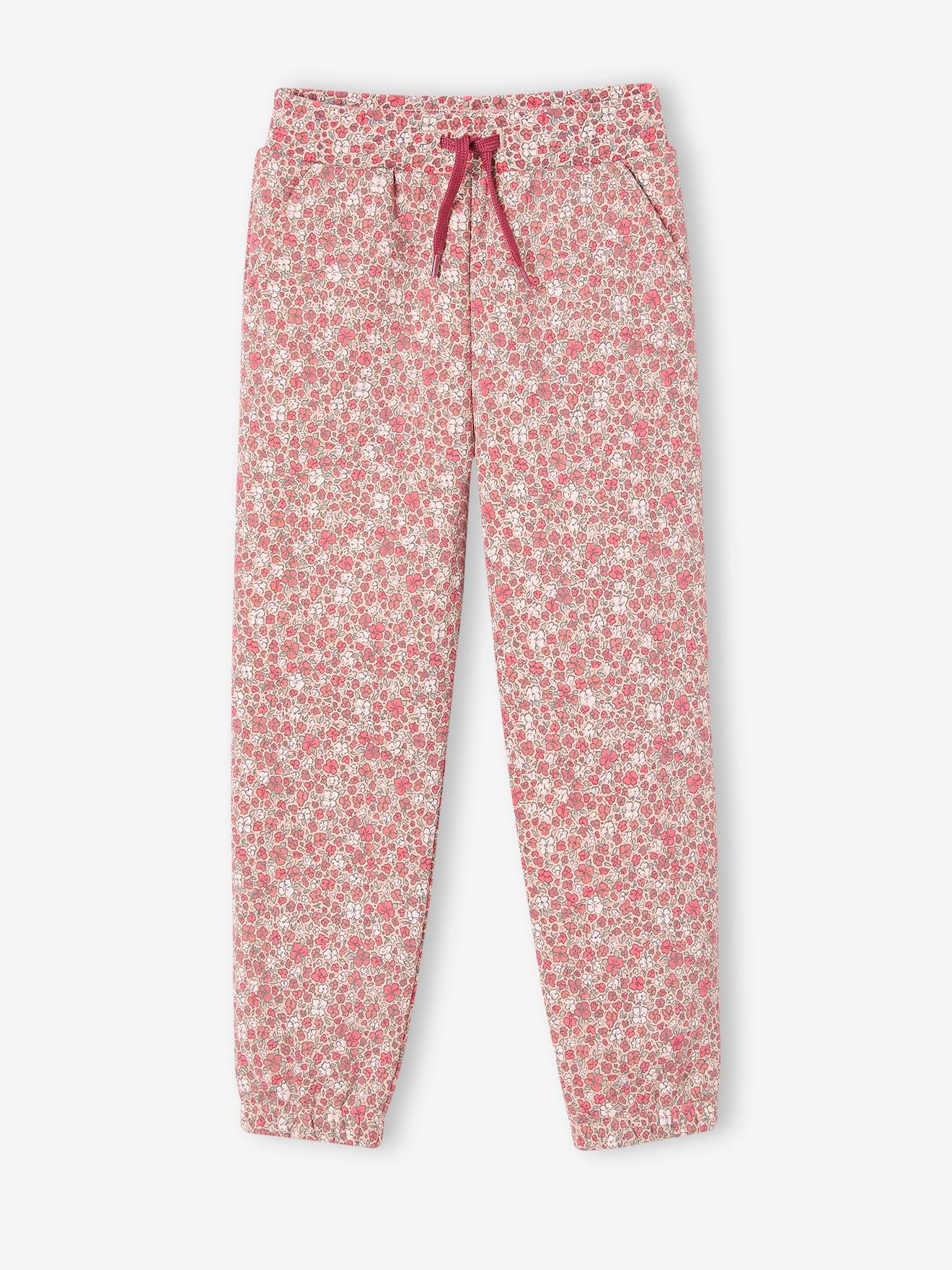 Pantalon jogging imprimé fleurs en molleton fille rose imprimé