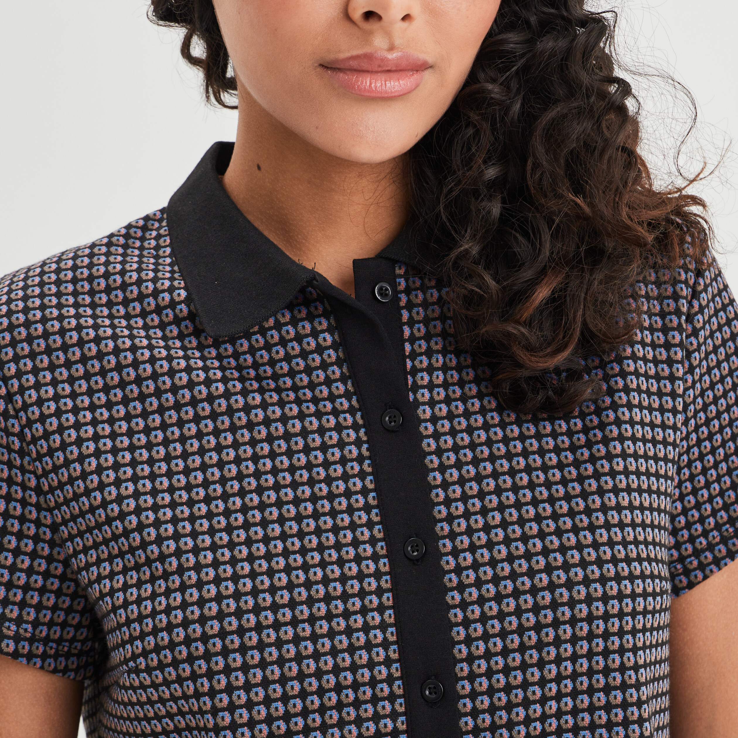 T-shirt manches courtes col polo noir femme | La Halle