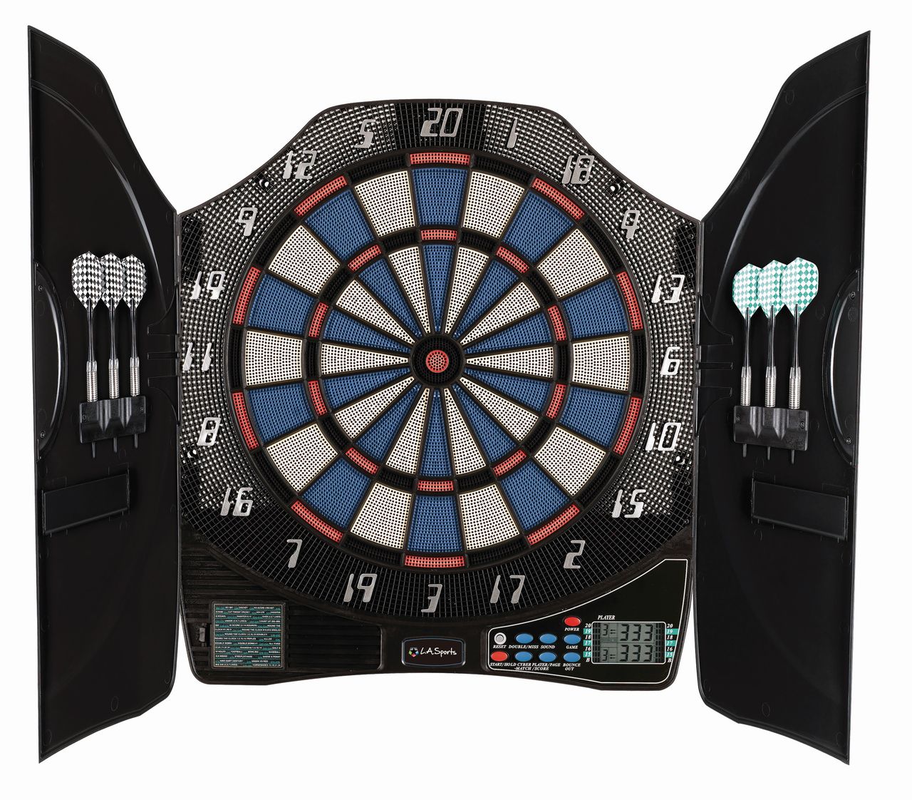 L.A. Sports Elektronische Dartscheibe Bull Legend 1-8 Spieler 6 Softdart Pfeile Dartschrank
