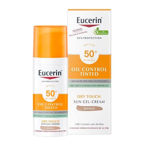 Eucerin Sun Oil Control Dry Touch színezett napozógél-krém SPF 50+ közepes