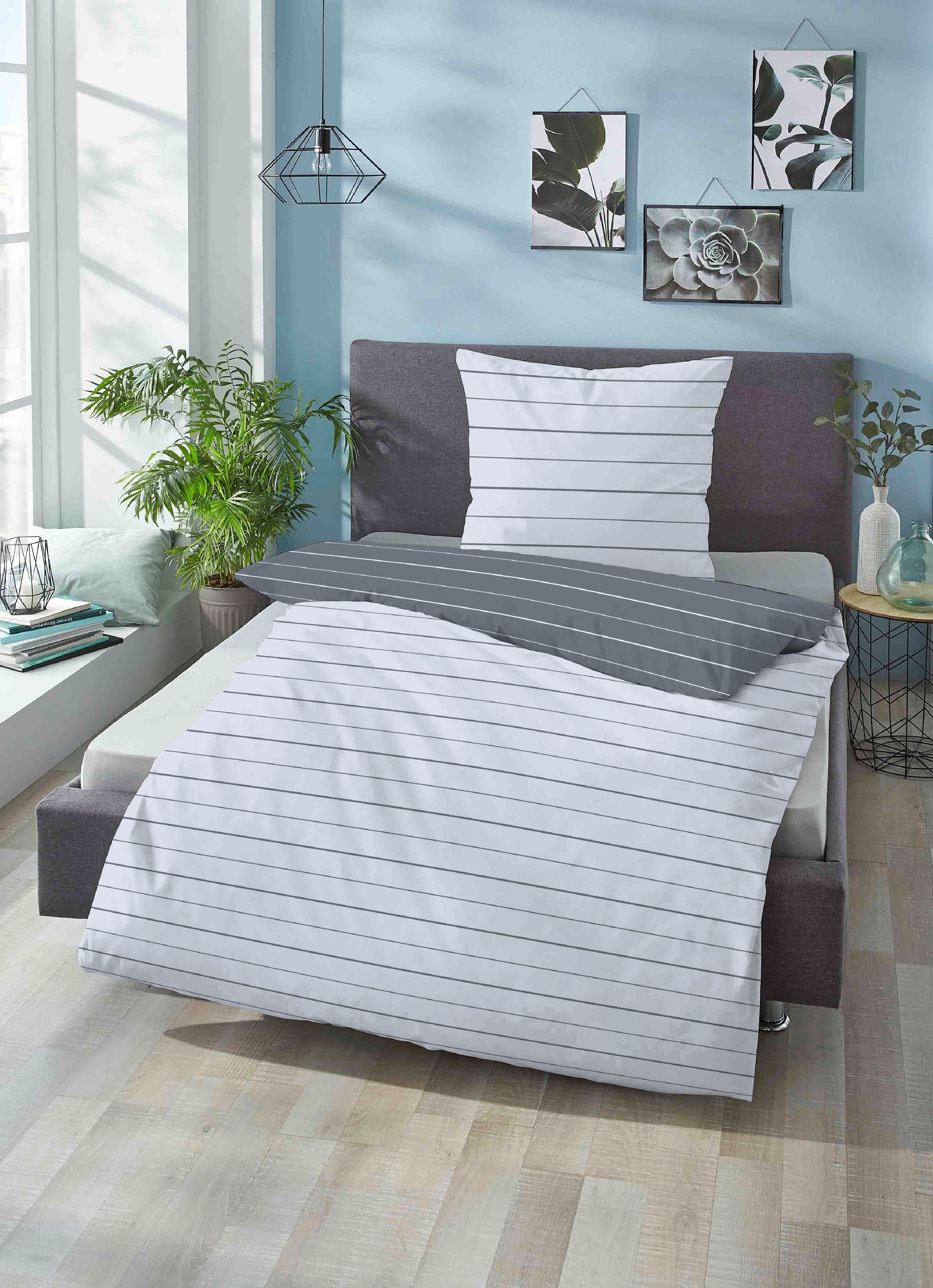 Wendebettwäsche Combinate in Gr. 135x200, 155x220 oder 200x200 cm, Biberna, Mako-Satin, 2 teilig, Bettwäsche aus Baumwolle, zeitlose Bettwäsche mit Wendeoptik