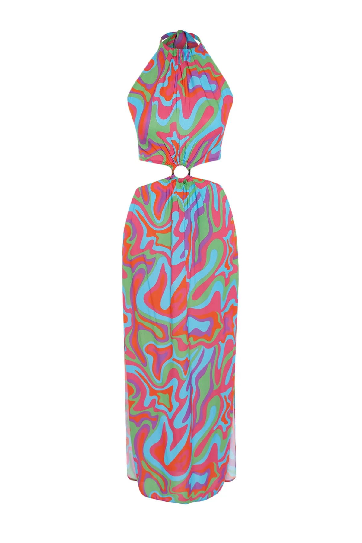 Trendyol Collection  Abstrakt gemustertes Maxi-Strandkleid mit gewebten Accessoires TBESS23EL00076