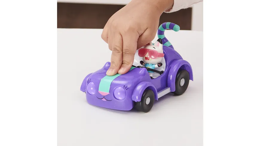 Gabby’s Dollhouse, Carlita-Spielzeugauto mit Pandy Paws-Sammelfigur, 2 Zubehörteilen und 1 Überraschungsbox